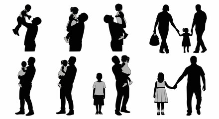 Fototapeta premium Assortment of silhouette images of father and children stock 