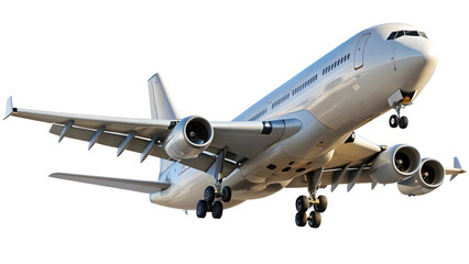 Obraz premium Gleaming white passenger jet aircraft in flight airplane transport