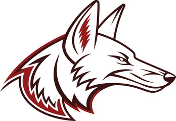 Stylized coyote head logo with red and black accents