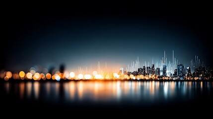 Fototapeta premium Night Skyline with Orange Lights Reflecting on Water Surface