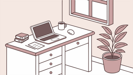 Modern and minimalist home office workspace with a laptop