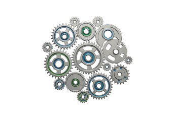 Gears and cogs isolated on transparent background, representing mechanical engineering