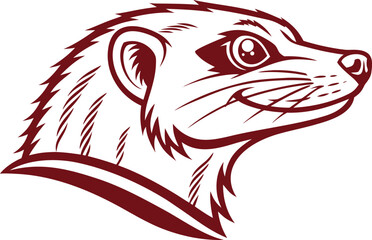 Stylized maroon meerkat head mascot logo