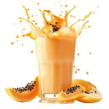 Papaya milkshake splash, studio shot, isolated on a white transparent background