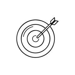 Outline Arrow Hits Target Center, Black and White Simple Bullseye Icon on Transparent