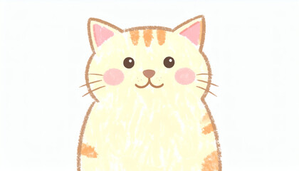 Obraz premium Cat Isolated on White Background Drawn in Crayon Style Cute Animal Illustration Stock Image