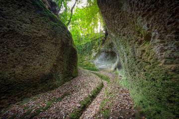 Obraz premium Via Cava San Rocco, etruscan excavated road in Sorano, Tuscany
