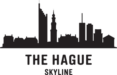 Fototapeta premium The Hague Skyline Silhouette Vector with Netherlands Cities on White Background