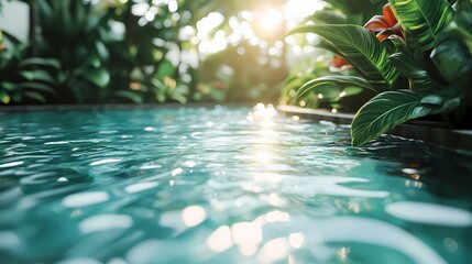 Sunlit Poolside Tropical Paradise Relaxation