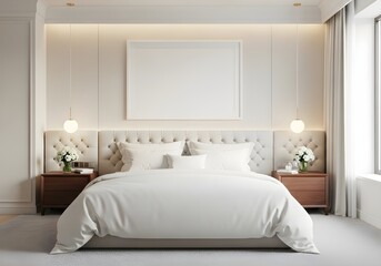 Serene bedroom retreat offers a peaceful escape with elegant decor and natural light