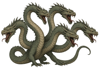 Obraz premium Five-headed mythological dragon roaring with transparent background