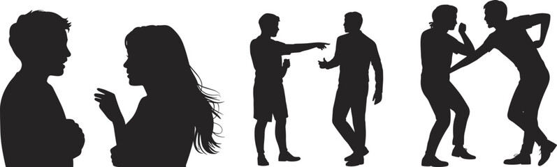 PrintSilhouettes of people arguing, conflict illustration, angry conversation, confrontation concept, dramatic dispute, emotional tension, expressive gestures, disagreement scene