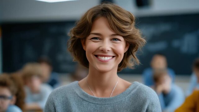 Teacher proudly displaying assignment to class as an example