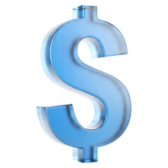 Naklejka premium 3D Rendering of Blue Glass Dollar Symbol , Money Finance , Cristal 3d Glass Icon, wealth financial revenue