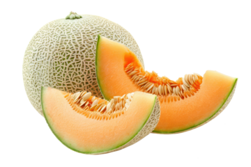 Cantaloupe melon isolated on white or transparent PNG