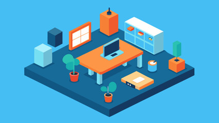 Obraz premium Isometric Tech Startup Office Flat Vector