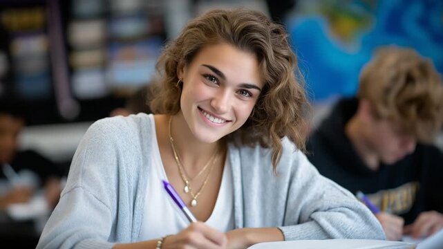 Teacher Writing Feedback on Student Assignment with Colored Pen