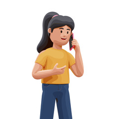 Woman talking on the cellphone illustration in 3D Cartoon style, White Background
