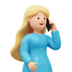 Woman talking on the cellphone illustration in 3D Cartoon style, White Background