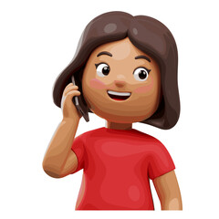 Woman talking on the cellphone illustration in 3D Cartoon style, White Background
