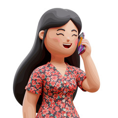 Woman talking on the cellphone illustration in 3D Cartoon style, White Background