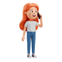 Woman talking on the cellphone illustration in 3D Cartoon style, White Background