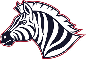 Stylized zebra head logo with red and blue accents