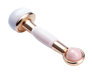 Elegant white and gold beauty roller for facial skincare, isolated on transparent background