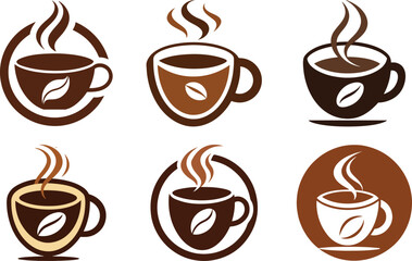 Obraz premium Creative Coffee Cup Logo Collection Featuring Steaming Beverages