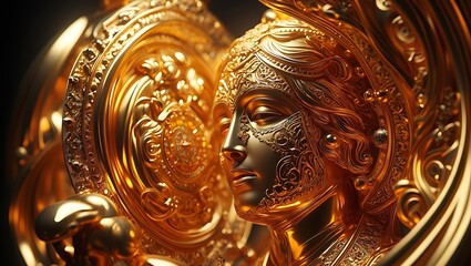 Golden Goddess: A stunning display of artistry, with a meticulously crafted golden goddess statue radiating elegance and power, a captivating piece of art that invites introspection and wonder.