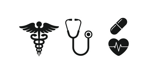 Medical symbols caduceus stethoscope heart pulse pill vector