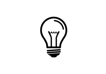 Simple, bold black line art of a classic incandescent light bulb symbolizing innovation, ideas, creativity, and new beginnings against a clean white background