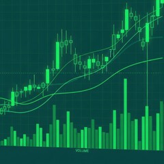 Green stock market candlestick chart and bar graph isolated on white background