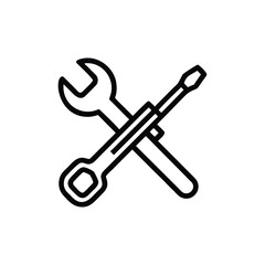 Minimalist Wrench and Screwdriver Crossed Outline Icon on Transparent Background
