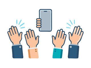 Raised hands holding the phone