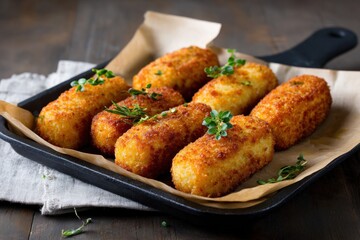 Suppli al telefono resting on baking paper in a pan