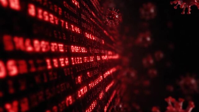 Abstract digital representation of virus data in red tones, representing the concept of networks, global networks, Internet, big data  