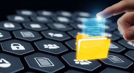 Finger accessing digital data folder on a keyboard