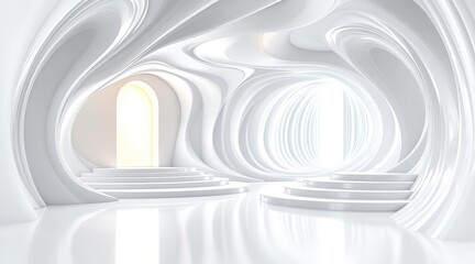 Naklejka premium A modern white interior with abstract architectural design and smooth curves