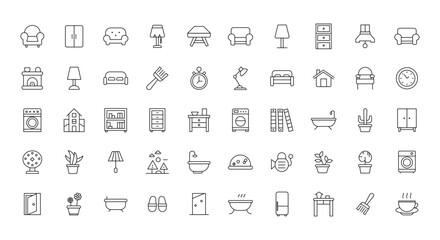 Fototapeta premium Minimalist Home and Living Icon Set in Elegant Thin Line Style 