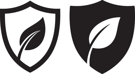 Two shield icons with leaf symbol silhouette