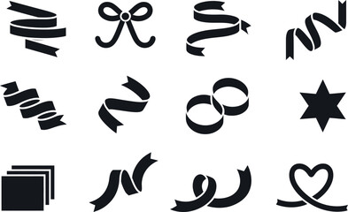 Elegant Black Ribbon and Bow Icons: Festive, Celebration Design Elements