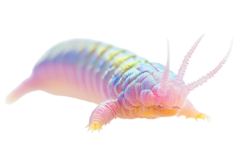 Colorful, stylized creature with soft, wavy body and long antennae, showcasing a vibrant spectrum of colors.