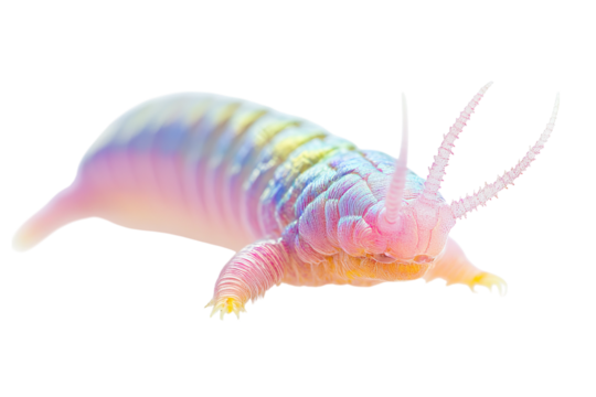 Colorful, stylized creature with soft, wavy body and long antennae, showcasing a vibrant spectrum of colors. - Powered by Adobe