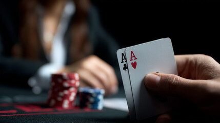 win at poker. winning hand. 2 aces. sure win.