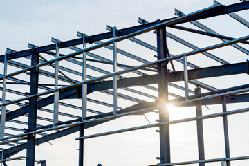 Framework of modern steel frame structure against clear sky