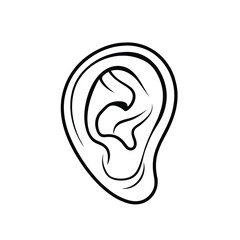 Minimalist Line Drawing of Human Ear with Outer Structure, Ear Canal, and Internal Contours in Black and White Outline Style