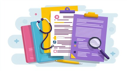 Stacks of medical documents and patient files, illustrating healthcare bureaucracy, paperwork overload, and administrative processes in hospitals and clinics.