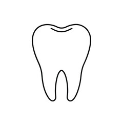 Minimalist Line Drawing of Human Tooth with Rounded Crown and Two Roots in Black Outline Style