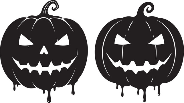 Two spooky dripping halloween jack o lanterns silhouette